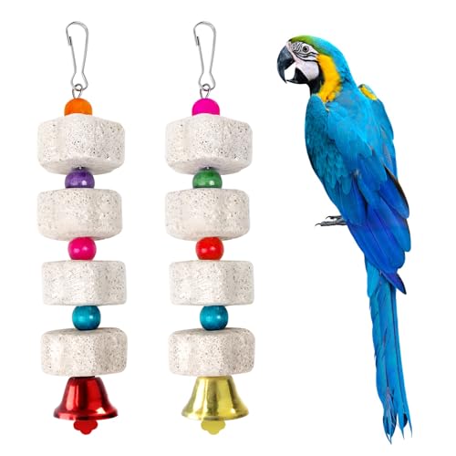 2 Pièces Jouet Perroquet pour Oiseaux, Pierre Minérale avec Bec D'oiseau, Oiseaux à Mâcher Jouets Minéral, Accessoires pour Perruches, Perroquets, Inséparables