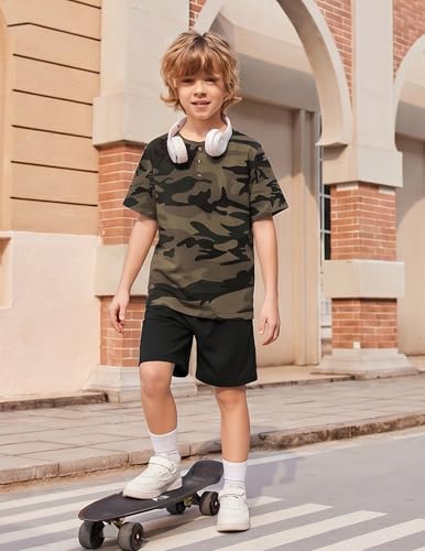Image of Arshiner Boy's Textured Button Up Shirt and Shorts Set 2 Piece Summer Beach Outfit for 5~12 Years Kids
