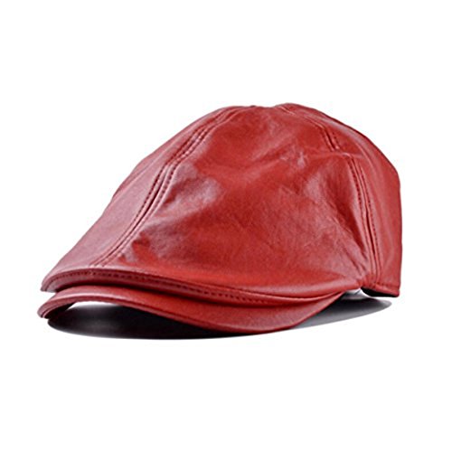 Zeitungsjunge Kunstleder Cap Mütze Baskenmütze Newsboy Biker Baret Schiebermütze Flat Cap Cabbie Sportflatcap (rot)