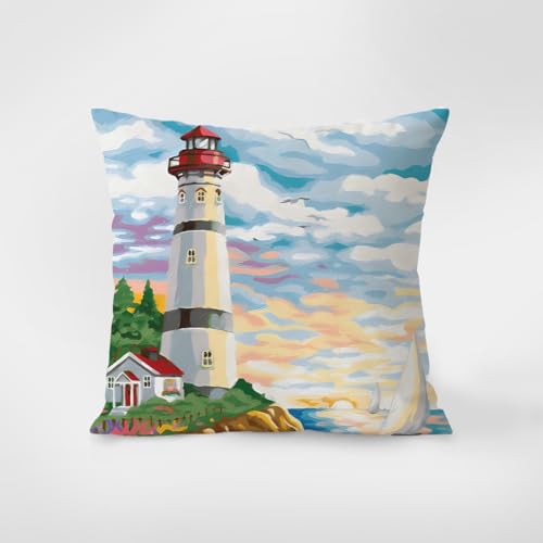 Coussin Deco Phare Bleu Jaune Coussin Canapé Coton Lin Housse de Coussin avec Fermeture Eclair Cachée Coussin Decoratif Respirabilité Coussin Canapé Housse...