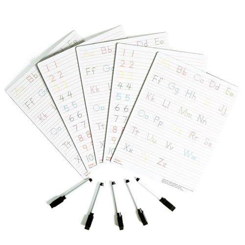 5 PCs Dry Erase Alphabet Tracing Boards: Letter and Numbers Handwriting Practice for Kids Learning, Reusable Boards for Kindergarten and Preschool