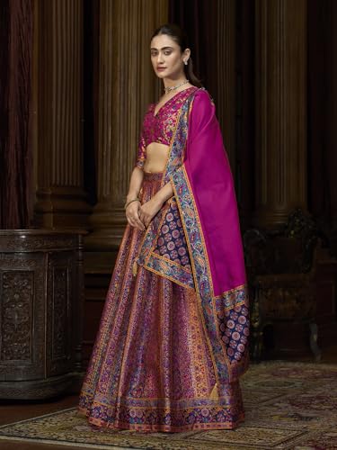 Image of PURVAJA Women's Jacquard Semi-Stitched Lehenga choli