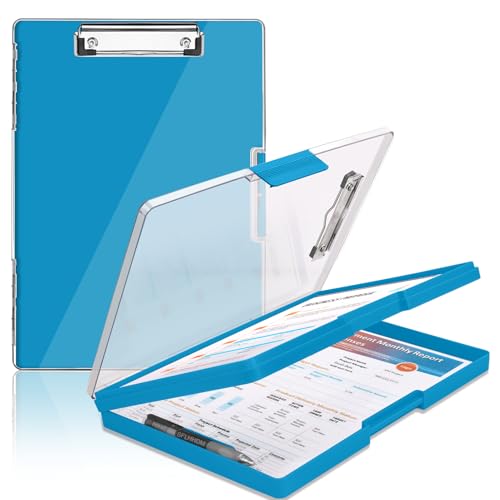 SFLHHDM Clipboard with Storage,Heavy Duty Clip Boards 8.5x11 with 2 Storage Case,Clear Visible Panel Storage Clipboards,Side Opening Nursing Clipboard Folder for Office Supplies (Royal Blue)