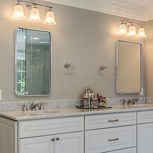 Image of ANDY STAR Chrome Mirrors for Bathroom, 24x40'' Chrome Rounded Rectangle Mirror Stainless Steel Metal Tube Framed (Anti-Rust), Wall-Mounted Horizontal /Vertical