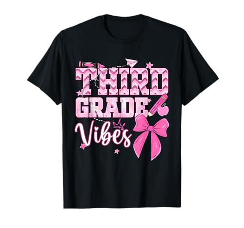 Preppy Back to School 3rd Grade Vibes Bow Girl Women T-Shirt