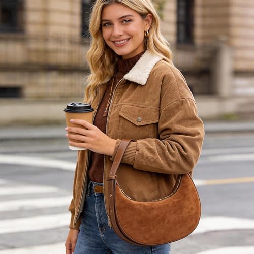 Bolso cruzado de gamuza para mujer color marrón miniatura 2
