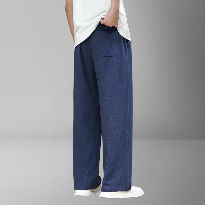 Men's Summer Chinese Style Solid Retro Linen Straight Trendy Casual Pants4