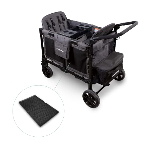 Image of Wonderfold W4 Elite Pro Bundle - 4-Seater Stroller Wagon with All-Weather Mat and Flex Snack Tray, Safety-Certified with 5-Point Harnesses - Gray
