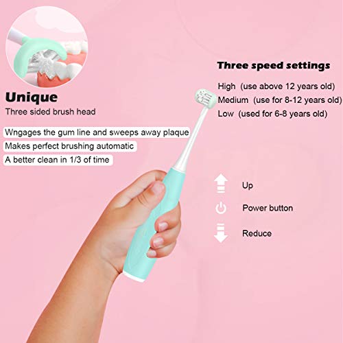 Triple Best Kids Sonic Toothbrush,Rechargeable 32000 Vpm Tooth Brush,Patented 3 Brush Head Design,Angled Bristles Clean Each Tooth,For Kids 3+ (Blue) #TOP5