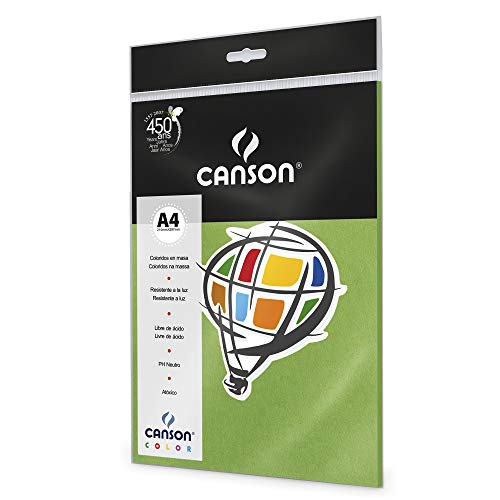 CANSON Color Papel Colorido A4 180g/m² Pacote de 10 Folhas, Verde (Maçã), 210 x 297 mm