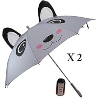 Ebros Gift Pack of 2 Children Kids Animated Colorful Pop Up Umbrella 33\" Diameter Animal Themed Umbrellas with 3D Ears Or Eyes Fun Child Friendly Playing in The Rain (Grey Giant Panda Bear)
