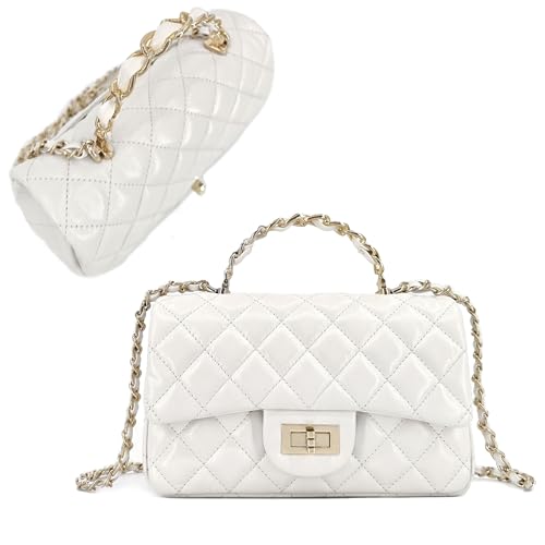 Small Quilted Crossbody Bags for Women,Leather Shoulder Bag with Gold Chain Strap,Metal Top Handle Flap Evening Purse2