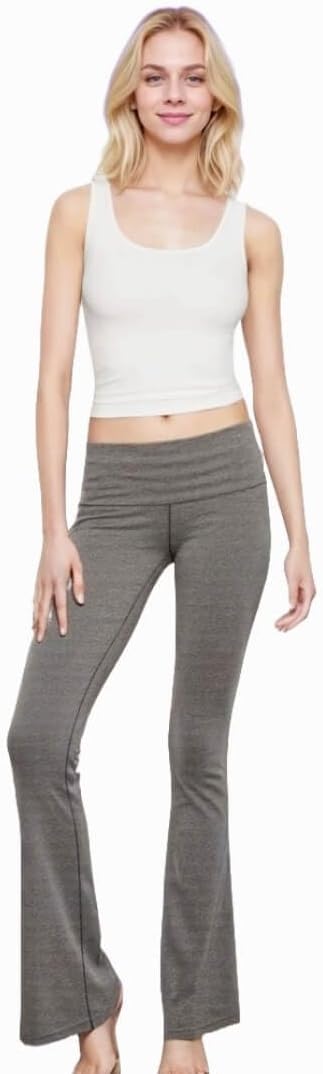 COUVER Women Cotton Bootcut Wide Waist-Band Workout Bootleg Yoga Pants - Image 5