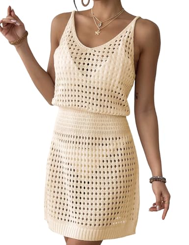 Kycenpda Bikini Cover Up Strandkleid Damen, Aushöhlen Trägerkleid, V-Ausschnitt Häkelkleid Strand, Strandtunika Strandponcho Damen Luftig Sommer...
