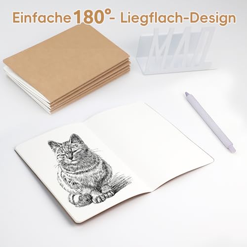 RITOLLO 6er Pack A5 Leere Notizbücher, Kraftpapier-Einband Tagebücher, Premium Blanko Schreibblöcke zum Zeichnen Skizzieren Kreativprojekte