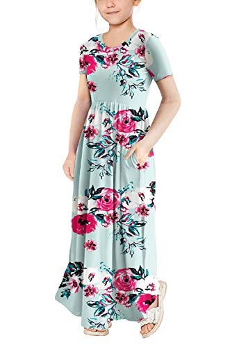 Storeofbaby Flower Dress For Girls Short Sleeve High Waist Maxi With Pockets #TOP3