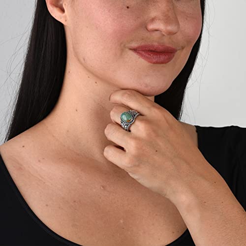 American West Jewelry Sterling Silver Genuine Gemstone Concha Flower Ring, Sizes 5 to 132