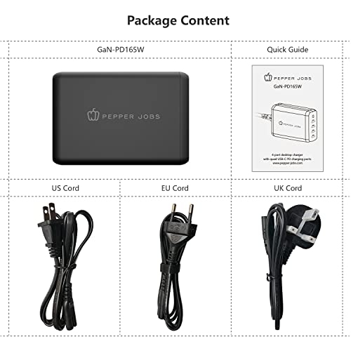 Pepper Jobs 165W Usb-C 4-Port Pd Gan Charger Usb-C Pd Desktop Charger For Macbook Air Charger For Macbook Pro 13/14/15/16 Inch For Ipad Pro For Iphone 13 Pro Max/13 Pro/13/13 Mini And All Usb C Device #TOP3