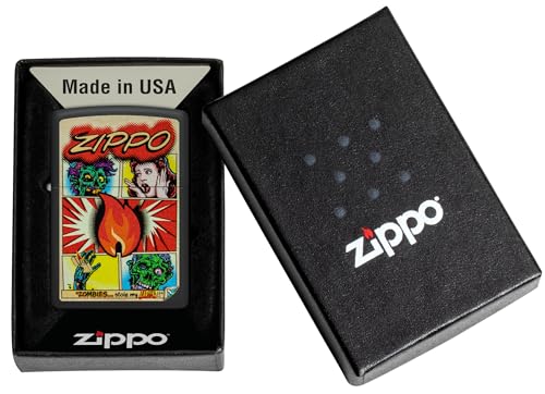 Image of Zippo Comic Zombies Design Black Matte Pocket Fuel Refillable Windproof Lighter, BIS Certified