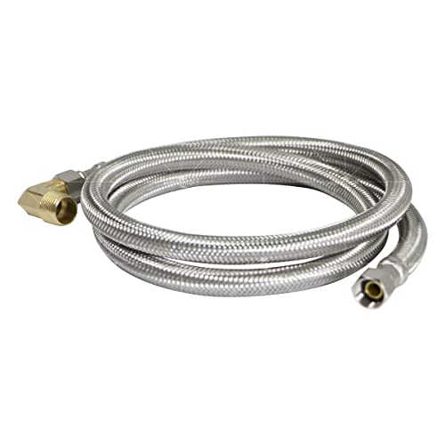 Highcraft Dishwasher Water Supply Line, Hose Connector Has 3/8 Inch 90 Degree Brass Elbow Fitting, Braided Stainless Steel 4 Ft #TOP1
