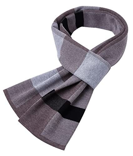 FEOYA Thick Wool Winter Soft and Cozy Scarf for Men Plaid Knit Scarf Long Scarves Windproof