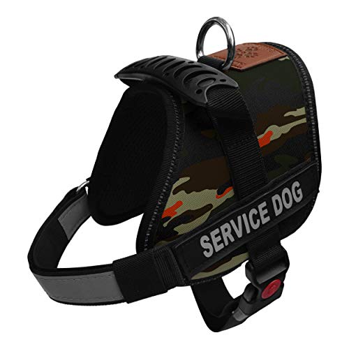 Albcorp Service Dog Vest Harness - Reflective - Woven Nylon, Adjustable Service Animal Jacket, with 2 Hook and Loop Removable Patches, Small, Green Camo