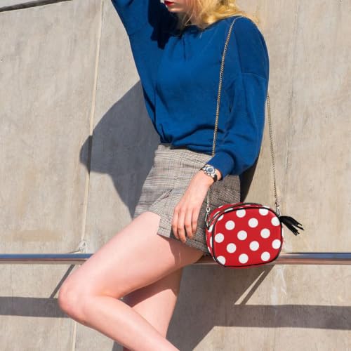 Image of ALAZA Women's Polka Dot Red White Dots PU Leather Crossbody Bag Shoulder Purse with Tassel