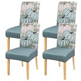 Nmxomug Fall Chair Covers Set of 4,Autumn Pumpkin Dining Slipcovers,Thanksgiving Parsons Chair slipcover Elastic Removable Washable Fall Decor for Home Blue