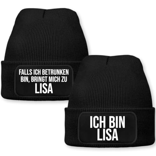 Falls ich betrunken bin Set - Beanie Personalisiert | Strickmütze | Wollmütze | Beanie mit Druck | lustige Sprüche | Apres-Ski | Winter (DE/NL/SE/PL, Alphanumerisch, Einheitsgröße, Schwarz)