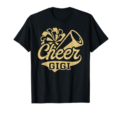 Cheer Gigi Biggest Fan Cheerleader Black Yellow Gold Pom Pom T-Shirt