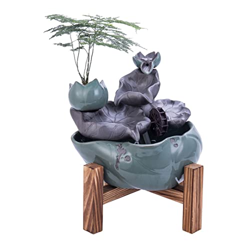 Fuente de Mesa Fuente de Mesa Nueva Hoja de Loto Chino Agua Corriente Fuente de Escritorio Decoración de atomización Interior Fuente de Mesa