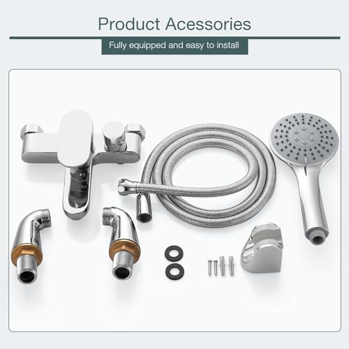 Bath Taps with Shower Attachment Bath Mixer Taps with Shower Head Modern Single Lever Bathroom Mixer Tap Deck Mounted Tub Tap Set 180mm Chrome Brass,3 Mode Handshower, 1.5m Shower Hose