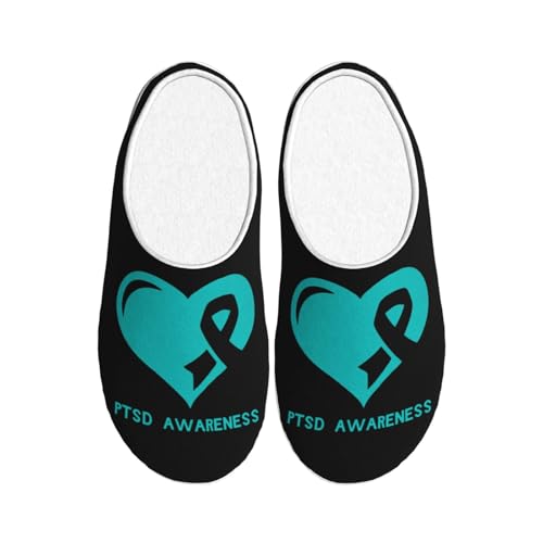 GJQyuok Ptsd Awareness Month Adult Cotton Slippers Home House Indoor Shoes Plush Slipper For Women Men