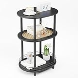 Small Rattan Side/Accent Table with Storage, 3 Tier Round/Oval End Table with...