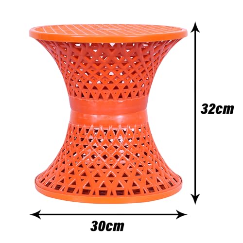 Image of Kuber Industries Seating Stool | Plastic Mesh Damroo Stool | Both Sided Stool for Guestroom | Damroo Style Stool | Stool for Graden | Stool for Balcony | Pack of 2 | Red
