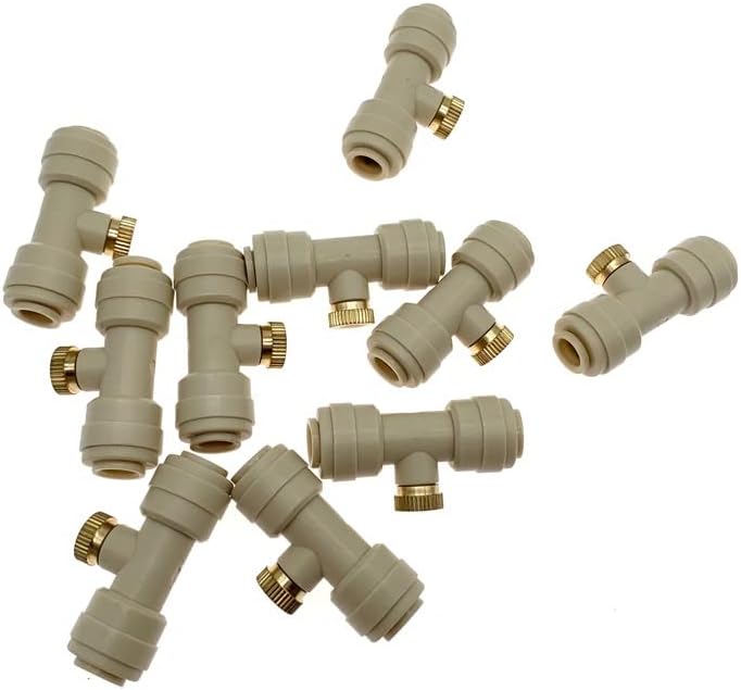 Outdoor Mist Tee Nozzle Water Misting Mister Nozzle Misting Nozzles Kit with Thread 10/24 UNC Tees 10Pcs and 0.4mm(E)