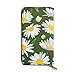 Produktbild JHGFG weiße Gänseblümchen auf einem grünen Hintergrund Echte Lederbrieftasche Lange Damen Geldbörse Handtasche Multi Kartenhalter Organizer für Frauen angepasst