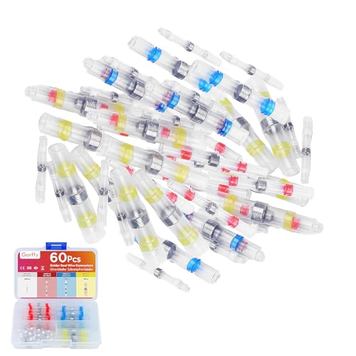 60 Stück Kabelverbinder Set, Quetschverbinder Set, Stossverbinder, Crimpverbinder, Schrumpfverbinder, Lötverbinder, Schrumpfverbinder Wasserdicht(Weiß, Rot, Blau, Gelb)