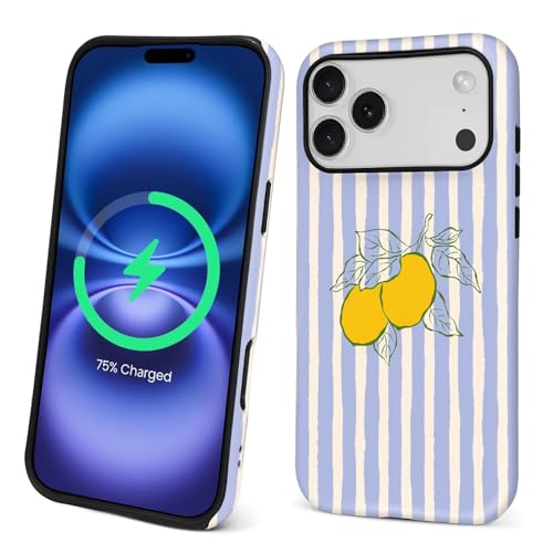 TAMEFOX Case for iPhone 17 Pro Max/18 Pro Max,[Compatible with MagSafe],Anti Drop Scratch Protective Magnetic Cover-Lemons Stripes Pattern