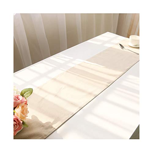 Chemin de table en coton uni beige, textile haut de gamme pour table longue