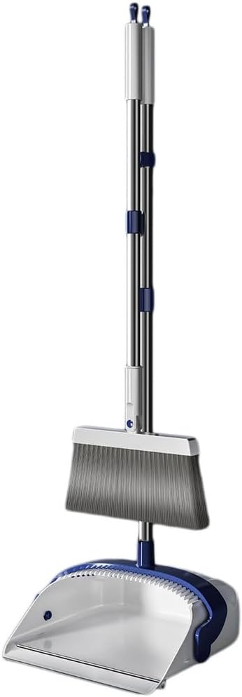 Broom with Dustpan Combo Set, Upright 180° Rotating Broom and Dust Pans with Comb Teeth for Home Kitchen Room Office Lobby Floor Cleaning