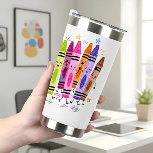 QEENLAMARTSY Personalized Gift Funny Coloring Pencil Kawaii Characters Back to School Coffee Cup Teacher Appreciation Lover Gift for Educator 20 Oz Stainless Steel Water Bottle - Image 4