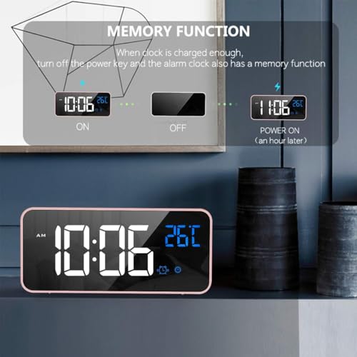 Image of Digital Alarm Clock, Alarm Clocks with LED Display, Portable Mirror Alarm Clock with Dual Alarm, Smart Alarm Clock, Snooze 4 Levels of Brightness Adjustable Bedside Table 10 Music