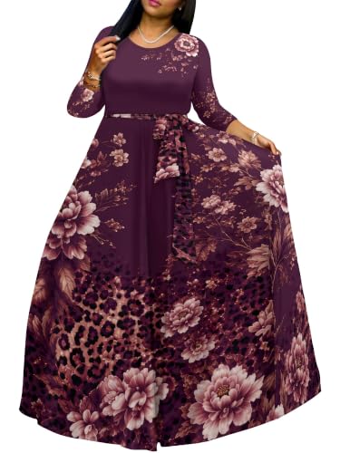 Image of PinkPatty Women's Plus Size V Neck 3 /4 Sleeve Wrap Maxi Dress with Belt