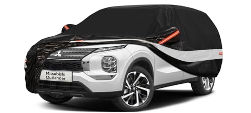 Image of Holhtly Car Cover Custom Fit for Mitsubishi Outlander, Car Covers for Automobiles All Weather Waterproof Sun Snow Rain Wind Dust Protection, Outdoor Car Cover Black & Grey