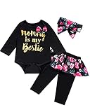 Newborn Infant Baby Girl Clothes Mommy Is My Bestie Outfit Set Long Sleeve Bodysuit Floral Pants wit