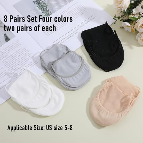 8 Pairs Invisible Socks for Women, Ultra Low Cut Liner Socks in 4 Colors, No Show Toe Topper Sock for High Heels, Non-Slip Sock for Women US Size 5-8(Black/White/Gray/Skin)2