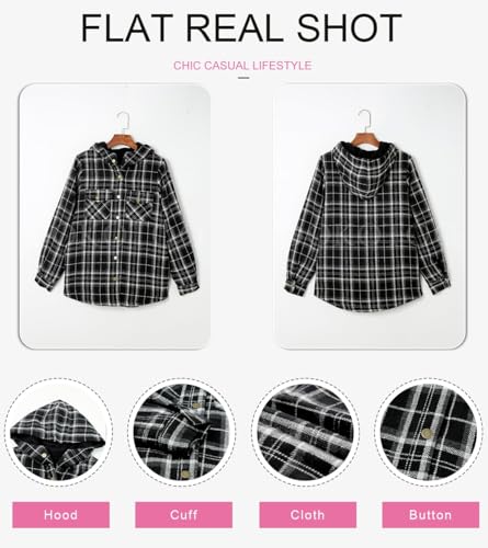 Women Fleece Jackets Casual Flannel Plaid Shacket, Women's Flannel Hooded Plaid, Womens Plaid Shacket Jacket2