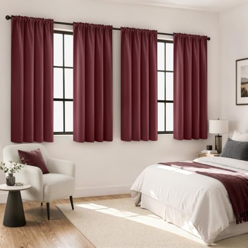 Image of MIULEE Burgundy Red Blackout Curtains 4 Panels Set 72 Inch Length Bedroom | Thermal Curtains for Summer Heat, Light Blocking Privacy Window Drapes, Top&Bottom Rod Pocket