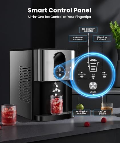 Cowsar Nugget Ice Makers Countertop, 44lbs/24H Pellet Ice Maker with Ice Dispenser, Self-Cleaning, Water Reservoir, Soft Chewable Ice Maker Machine for Home/Kitchen/Office, Silver Stainless